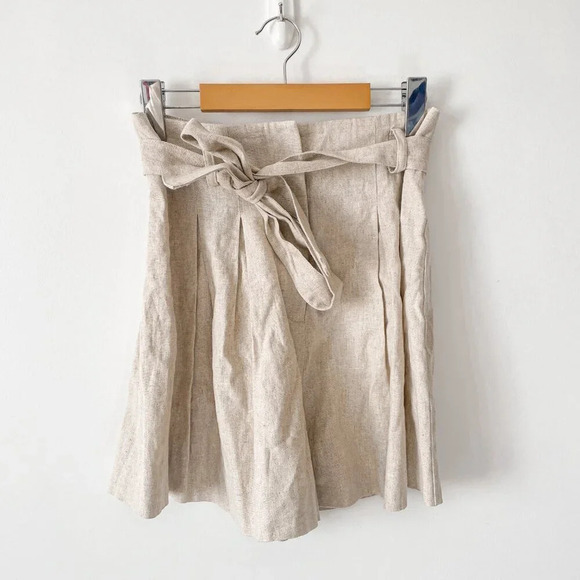 Zara Linen Blend Tie Waist Belted Shorts Light Beige Oatmeal NWT Size Small - Picture 3 of 9